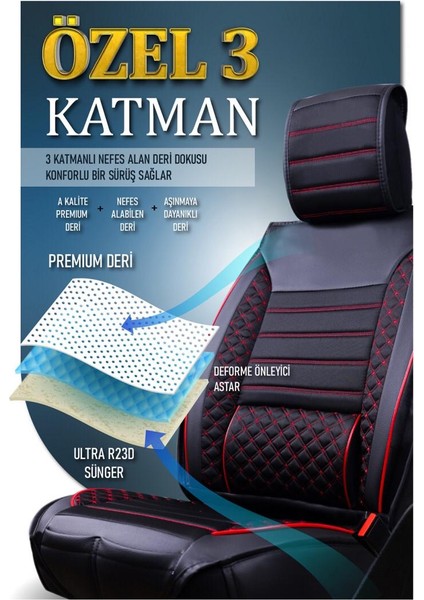 Jeep Comander Deri Oto Koltuk Kılıfı Ön Arka Set Plus Serisi Siyah Kırmızı Scr modelleri