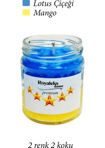 Premium Seri 2 Renk 2 Koku Sarı Lacivert Beş Yıldız Kavanoz Mum 210 cc - Ryl