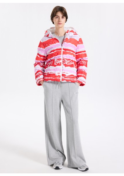 D5WL-MNT3565 Kırmızı Relaxed Desenli Kadın Kayak Montu