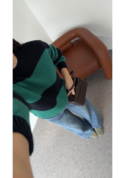 Kalın Çizgili Yeşil Kazak fiyatları