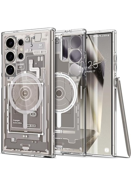 Galaxy S24 Ultra ile Uyumlu Kılıf Ultra Hybrid Onetap Metal Ring Magfit Zero One Natural Titanium - ACS07624