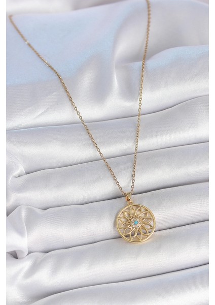 316L Çelik Gold Renk Zincr Mavi Taşlı Lotus Model Kadın Kolye fiyatları