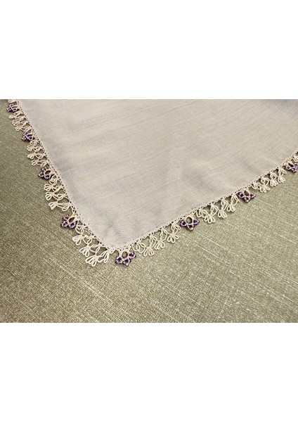 Anne Eli Ile Işlenmiş Tığ Oyalı Yazma Örtü Yerli Üretim 100X100CM