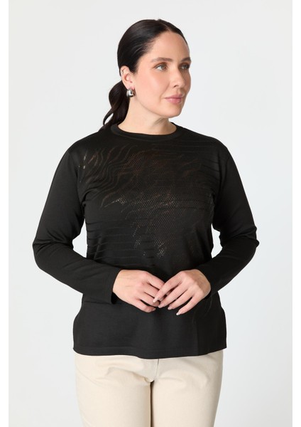 Büyük Beden Baskılı Triko Kazak-Siyah fiyatları