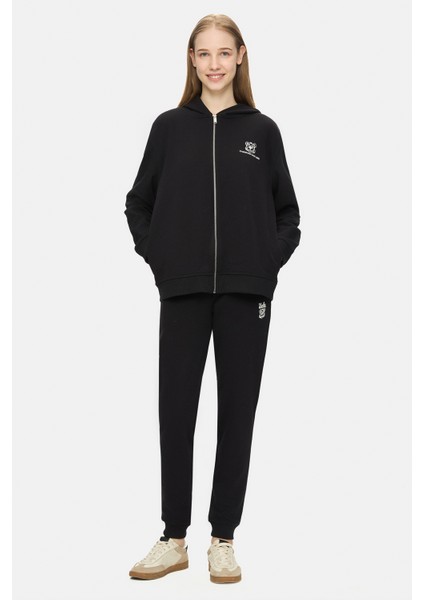 Maraıs Siyah Daralan Kesim Paçası Lastikli Baskılı Standard Fit Kadın Eşofman Alt