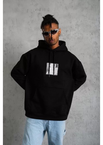 Erkek Ön Arka Baskılı Kapşonlu Sweat - Siyah modelleri