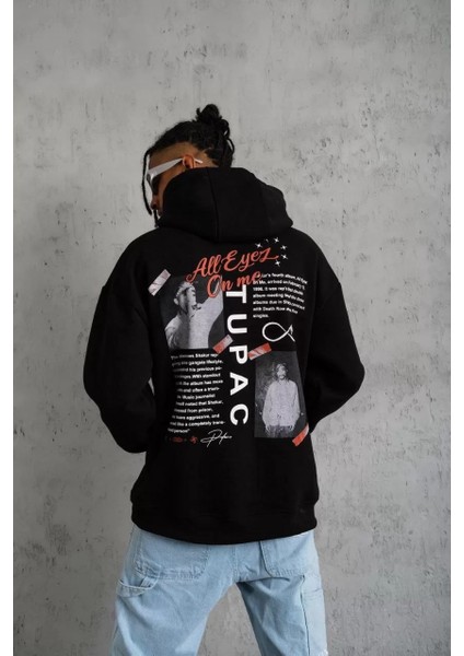 Erkek Ön Arka Baskılı Kapşonlu Sweat - Siyah fırsatları