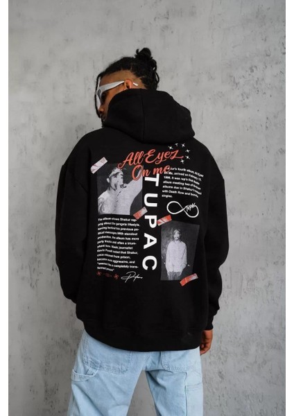 Erkek Ön Arka Baskılı Kapşonlu Sweat - Siyah indirimleri