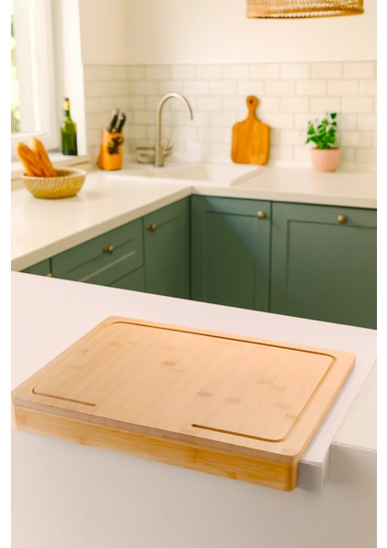 Bambu Tezgah Üstü Kesim Panosu 45X35 cm Ekmek Kesme Tahtası