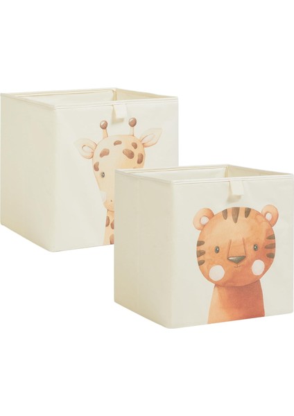 Textile 2&apos;li Çocuk Odası Sevimli Hayvanlar Kutu Set 33 x 30 x 33 cm