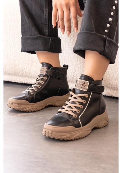 Lacy Guja Ithal Özel Seri Hakiki Deri Kadın Spor Bot Kömür