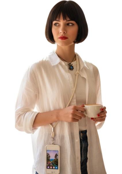 EKRU PARACORD TELEFON ASKISI CROSSBODY(AYARLANABİLİR) TÜM KILIFLARA UYUMLU