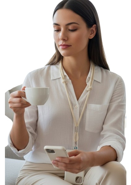 EKRU PARACORD TELEFON ASKISI CROSSBODY(AYARLANABİLİR) TÜM KILIFLARA UYUMLU