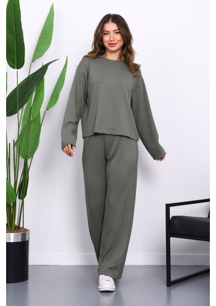 Haki Yanları Taş Detaylı Modal Takım