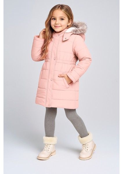 Açık Pempe Renkli Bürümcük Kız Çocuk Montu