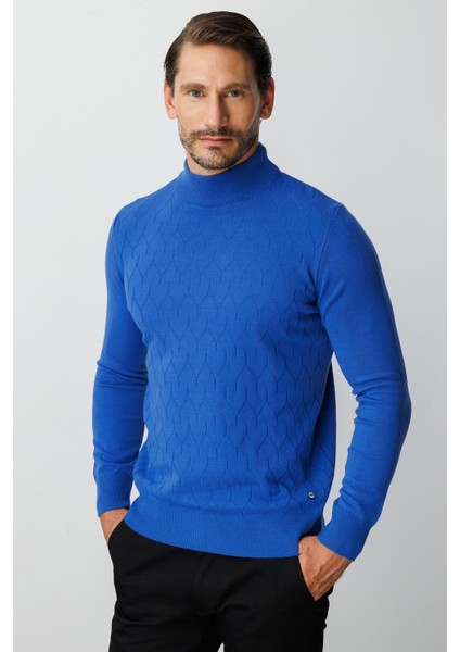 Saks Standart Fit Dar Kalıp Yarım Balıkçı Düz Uzun Kollu Triko