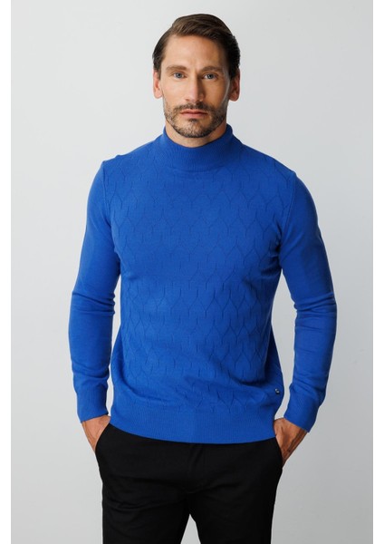 Saks Standart Fit Dar Kalıp Yarım Balıkçı Düz Uzun Kollu Triko