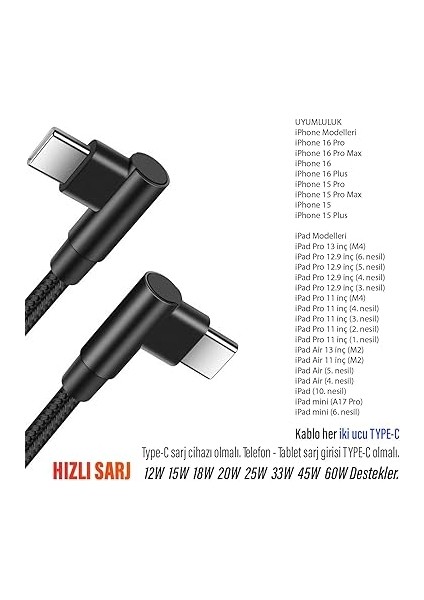Metre Type-C Şarj Kablosu Hızlı Şarj Samsung Iphone Uyumlu Type C To Type C Uzun Kablo indirimleri