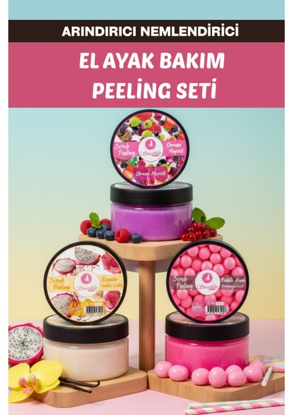 Orman Meyveli + Ekvator Vanilya Sütlü + Sakızlı El Ayak Bakım Peeling Seti 200ML x 3 Adet