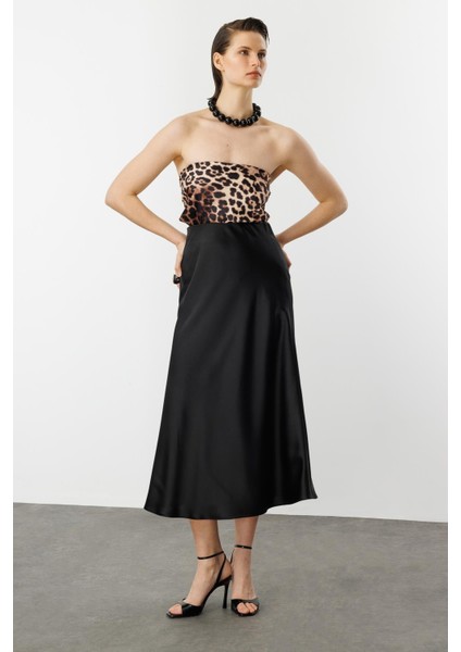 Uzun Saten Etek-Siyah