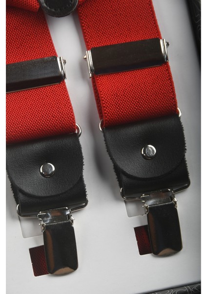 Unisex Kırmızı Derili Esneyebilen Lastik Ayarlanabilir Metal Klipsli Pantolon Askısı 2602025 fırsatları