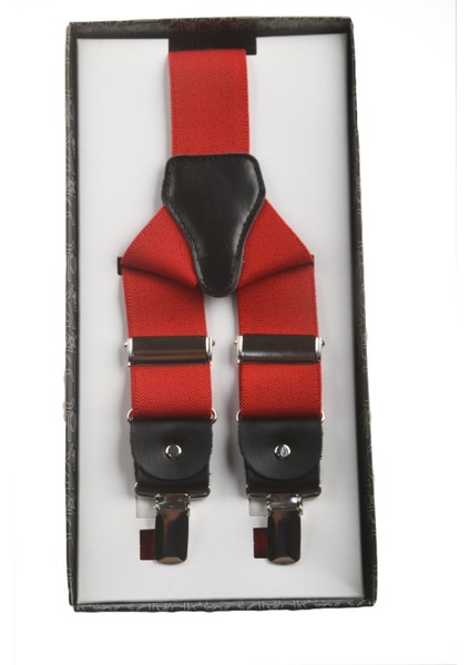 Unisex Kırmızı Derili Esneyebilen Lastik Ayarlanabilir Metal Klipsli Pantolon Askısı 2602025 indirimleri