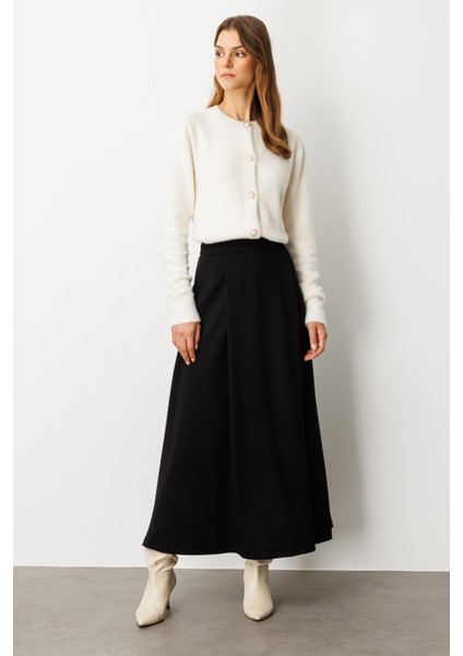 Cep Detaylı Uzun Modal Etek-Siyah