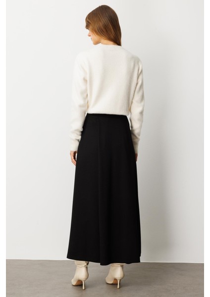 Cep Detaylı Uzun Modal Etek-Siyah