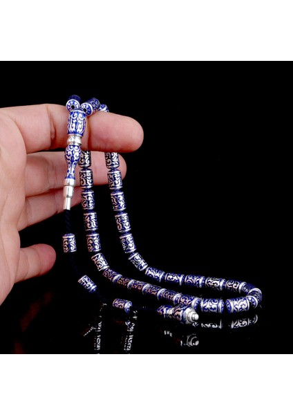 925 Ayar Gümüş Kapsül Kesim Mavi Mineli Tesbih fiyatları