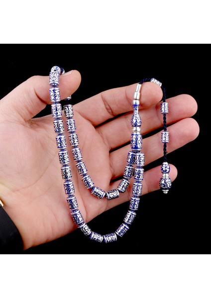 925 Ayar Gümüş Kapsül Kesim Mavi Mineli Tesbih modelleri