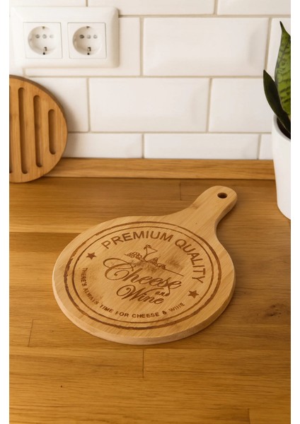 Bambu Peynir Sunum Tabağı Saplı Kahvaltı Sunum Tahtası Bambu
