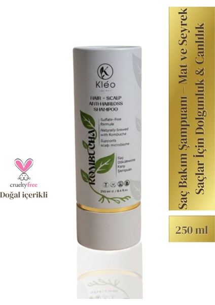 Kombucha Özlü Dökülme Karşıtı ve Onarıcı Doğal Saç Bakım Şampuanı – Mat ve Seyrek Saçlar İçin Dolgunluk & Canlılık