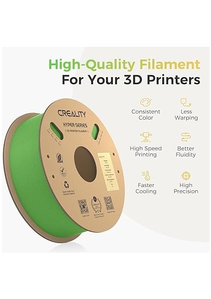 Resmi 3D Yazıcı Filamenti, Hyper Pla Filament, Creality Yüksek Hızlı Baskı Için, Uzun Ömürlü ve Dayanıklı, Düz, Taşma Performansı, Ölçü Hassasiyeti +/- 0,03 Mm, 1 Kg/makara,yeşil fırsatları