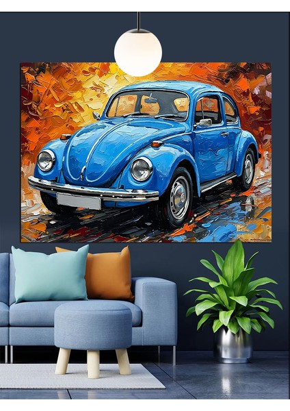 Mavi Vosvos Kaplumbağa Araba Dekoratif Kanvas - Mdf Ahşap Tablo fiyatları