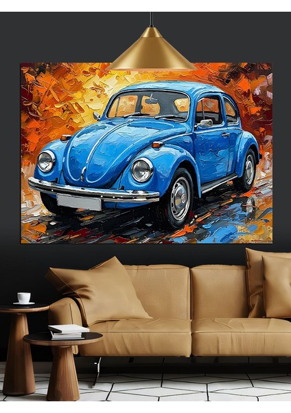 Mavi Vosvos Kaplumbağa Araba Dekoratif Kanvas - Mdf Ahşap Tablo modelleri