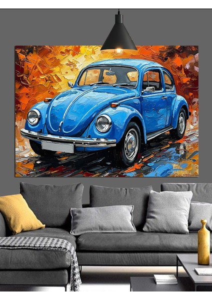 Mavi Vosvos Kaplumbağa Araba Dekoratif Kanvas - Mdf Ahşap Tablo fırsatları