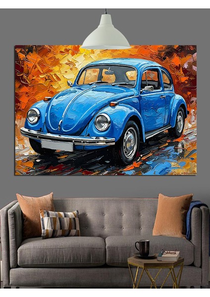 Mavi Vosvos Kaplumbağa Araba Dekoratif Kanvas - Mdf Ahşap Tablo indirimleri