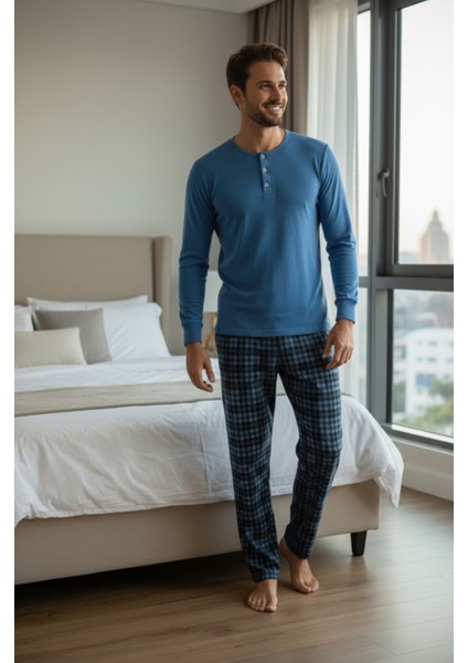 Luxury Thermal Erkek Pijama Takımı 9744 Mavi