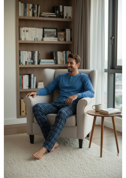 Luxury Thermal Erkek Pijama Takımı 9744 Mavi fırsatları