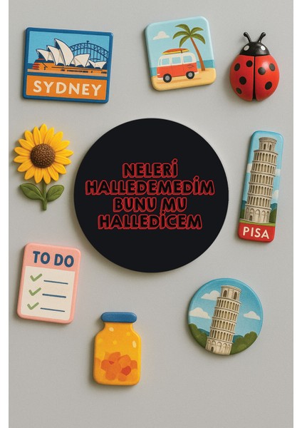 Modern ve Dekoratif Yuvarlak Buzdolabı Magneti Magnet Büyük Boy 10X10 cm - Halledemedim