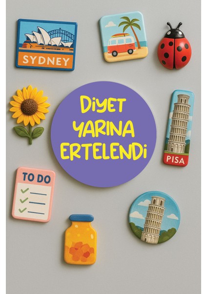 Modern ve Dekoratif Yuvarlak Buzdolabı Magneti Magnet Büyük Boy 10X10 cm - Diyet