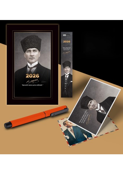 Kalpaklı Atatürk Ajandası Ayraç Kartpostal - Turuncu