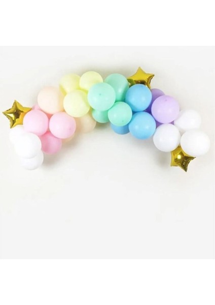 Mini Doğum Günü Balon Seti Makaron Balon Zinciri Yıldız Folyo Balon