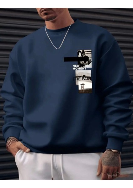 Punıx Büyük Beden Özel Tasarım New Moment Baskılı Yuvarlak Yaka Oversize Erkek Battal Sweatshırt