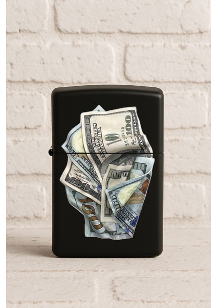 Uv Baskılı Desenli Metal Benzinli Siyah Çakmak Cep Çakmağı - Moneymoney