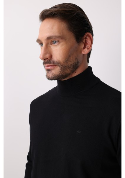 Siyah Standart Fit Dar Kalıp Yarım Balıkçı Düz Triko modelleri