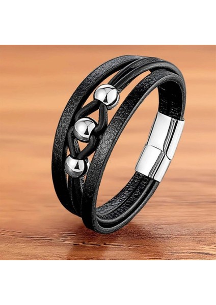 Çelik Top ve Siyah Deri Bileklik 33514B8D1 modelleri