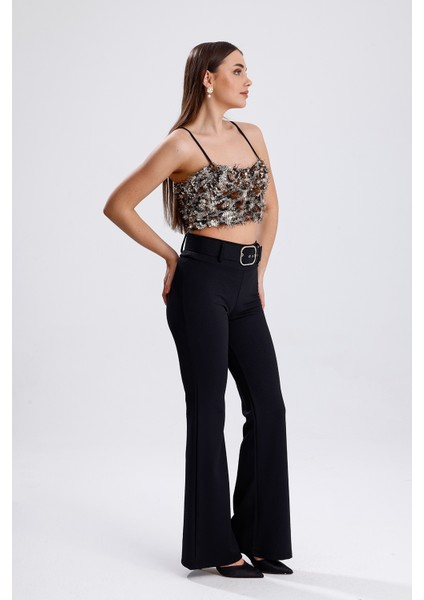 Arkası Fermuarlı Gloplu Askılı Sakallı Payet Bustiyer | BUST34594 Gold-Kahve modelleri