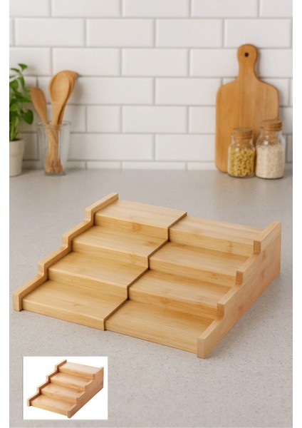Bambu 3 Katlı Stand Mutfak Raf Baharatlık Standı Açılır Kapanır Stand
