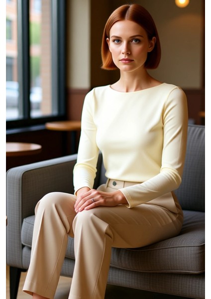 Kadın Moda Şık Üst Giyim Crop Kayık Yaka Slim Kalıp Örme Pamuklu Fitted Vücuda Oturan Esnek Bluz